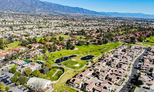Drone photography of golf course homes